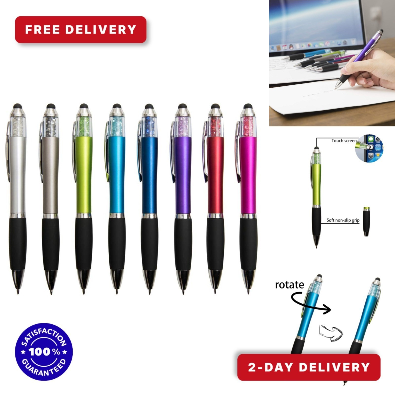 MiSiBao Stylus Pens for Touch Screens, 8 Count with Refills, Black Ink