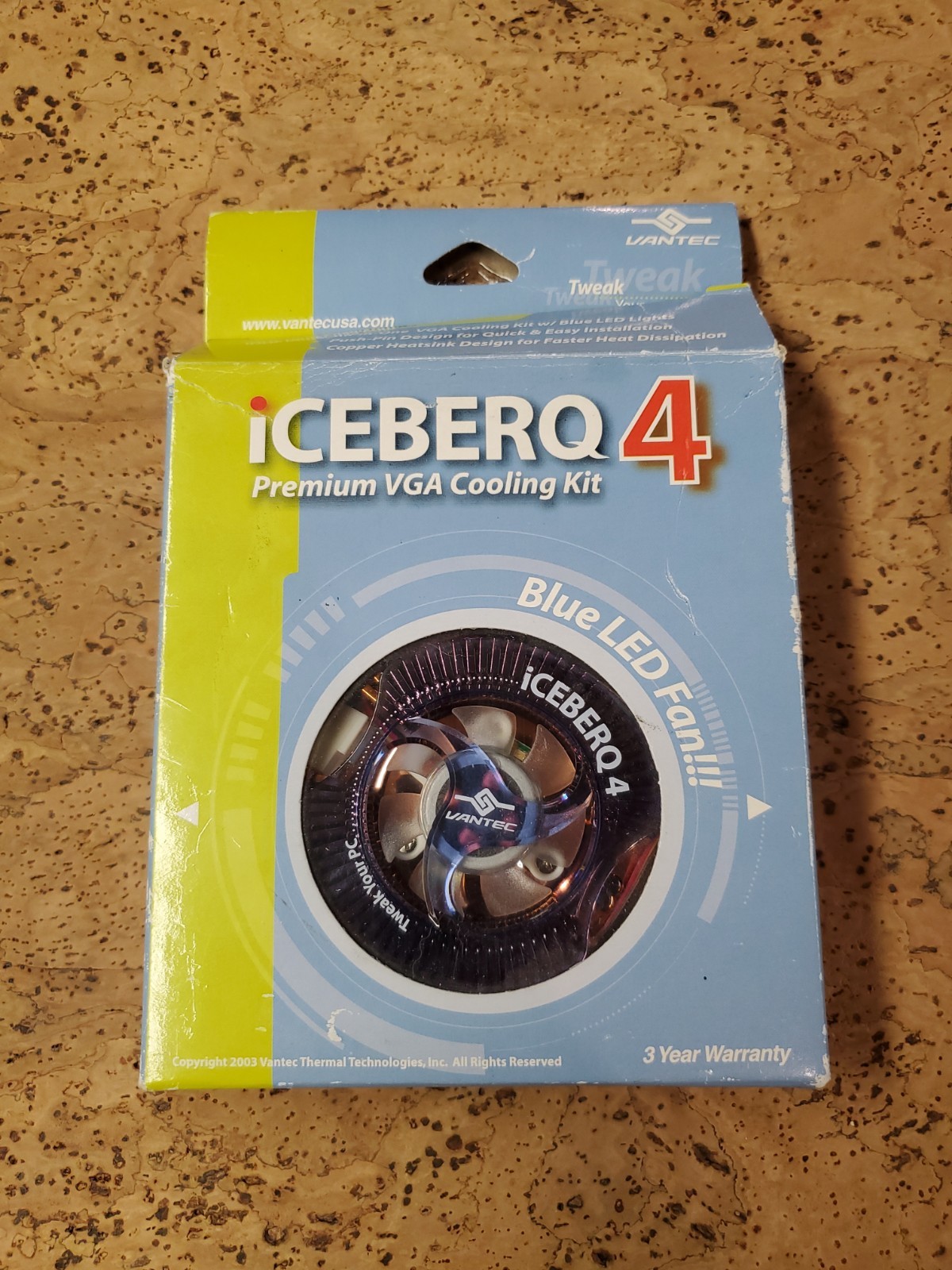 Vintage NOS New Vantec Iceberq 4 Premium VGA Cooling Kit Blue LED Fan CCB-A4C