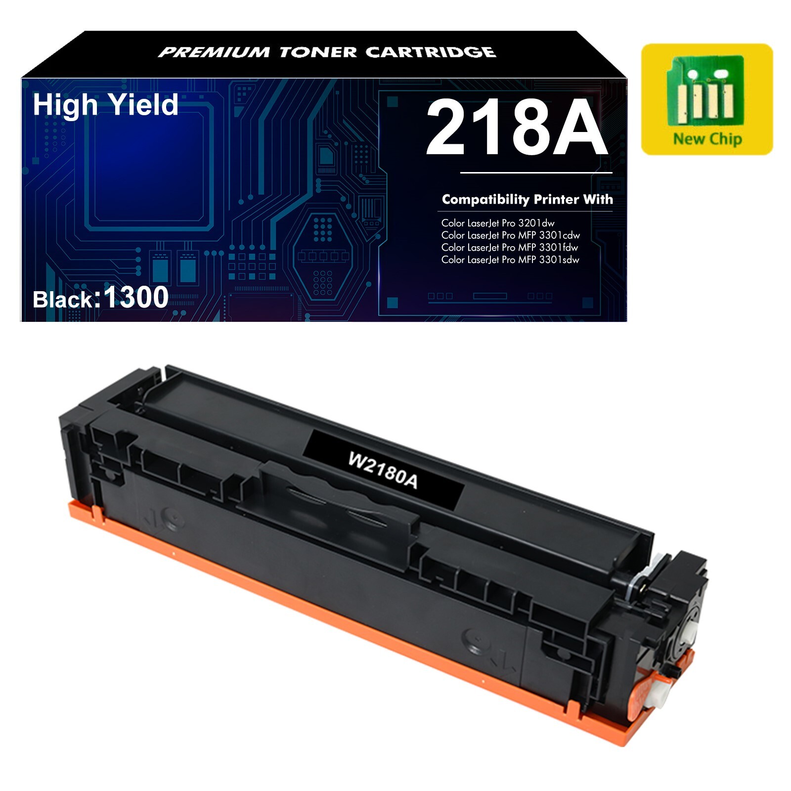 1PK 218A W2180A Black Toner With Chip Fits HP LaserJet Pro MFP 3301cdw 3301fdw