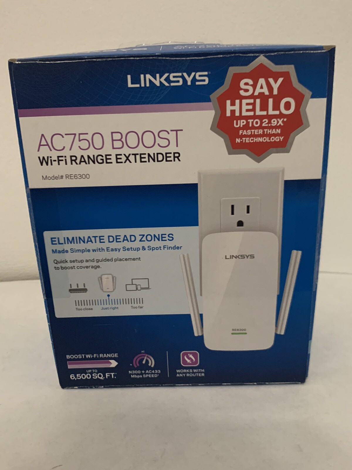 Linksys RE6300 AC750 BOOST Wi-Fi Range Extender New in Box w/Instructions LQQK