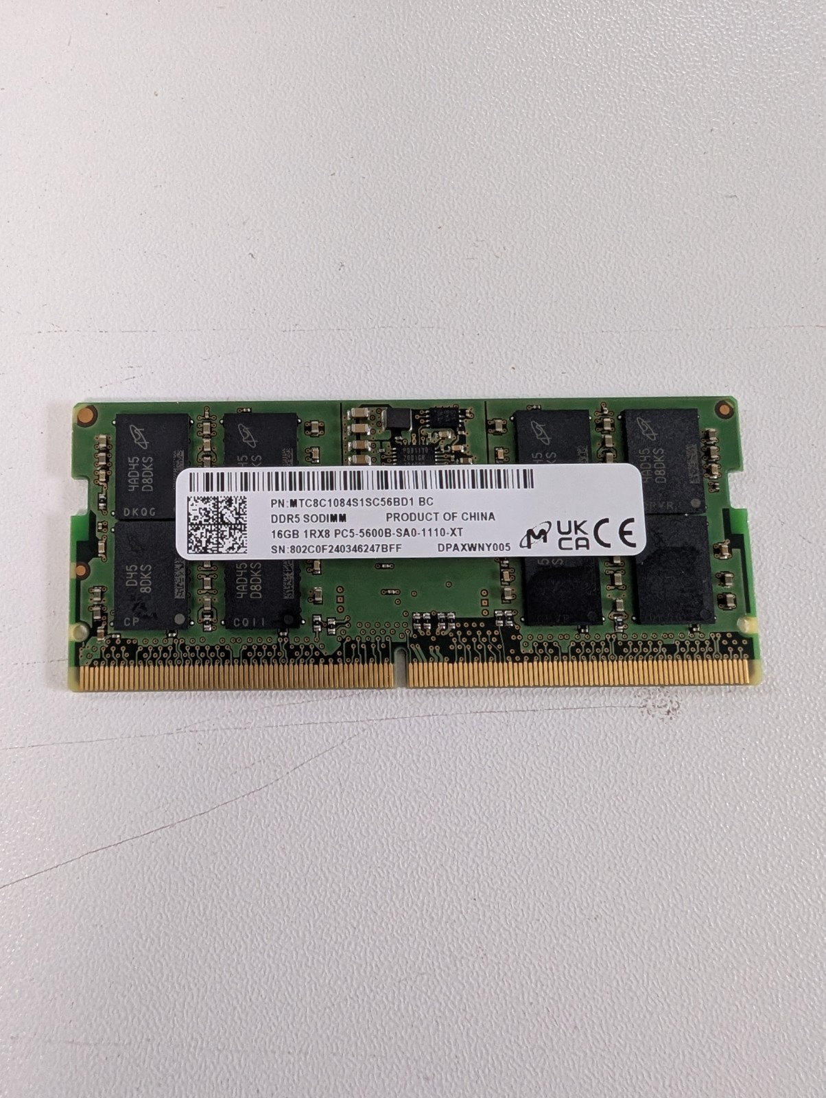 Micron 16GB 1x16GB DDR5 5600 SO-DIMM CL46 Laptop Memory 1Rx8
