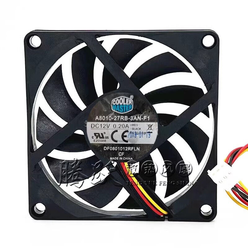 Cooler Master 12V 0.20A A8010-27RB-3AN-F1 8cm 3-Pin Silent Cooling Fan