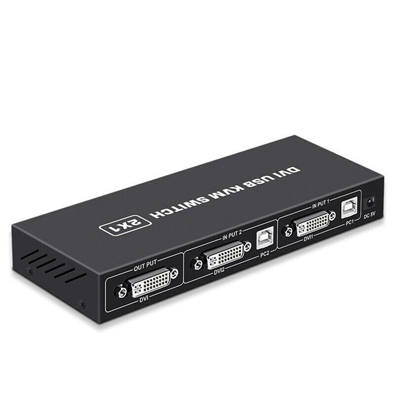 DVI KVM Switch 2-In-1 4K 60Hz Two Computers Shared USB Keyboard Mouse Printer