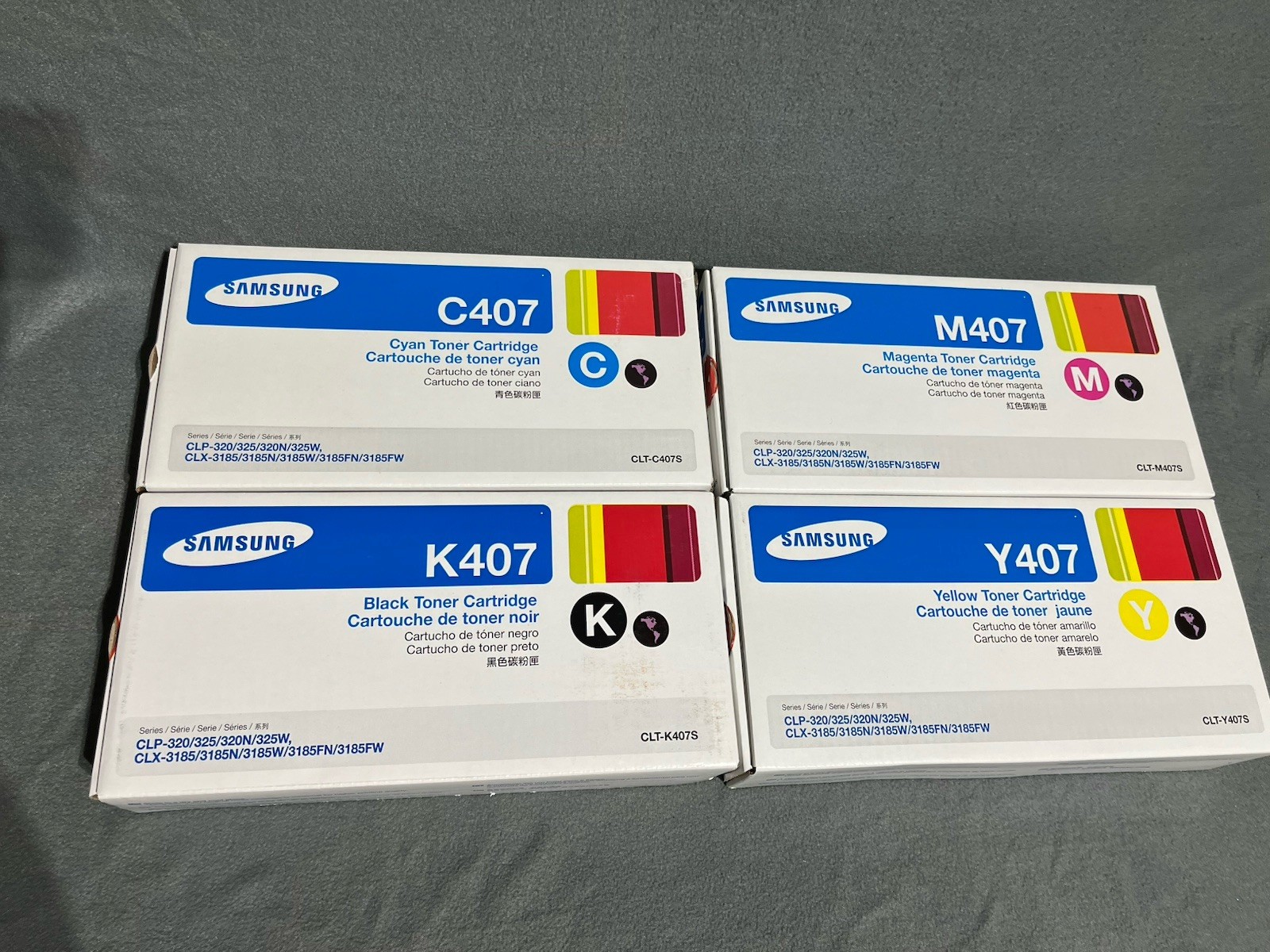 Genuine Samsung Toner Set of 4 K407 Black C407 Cyan M407 Magenta Y407 Yellow NOS