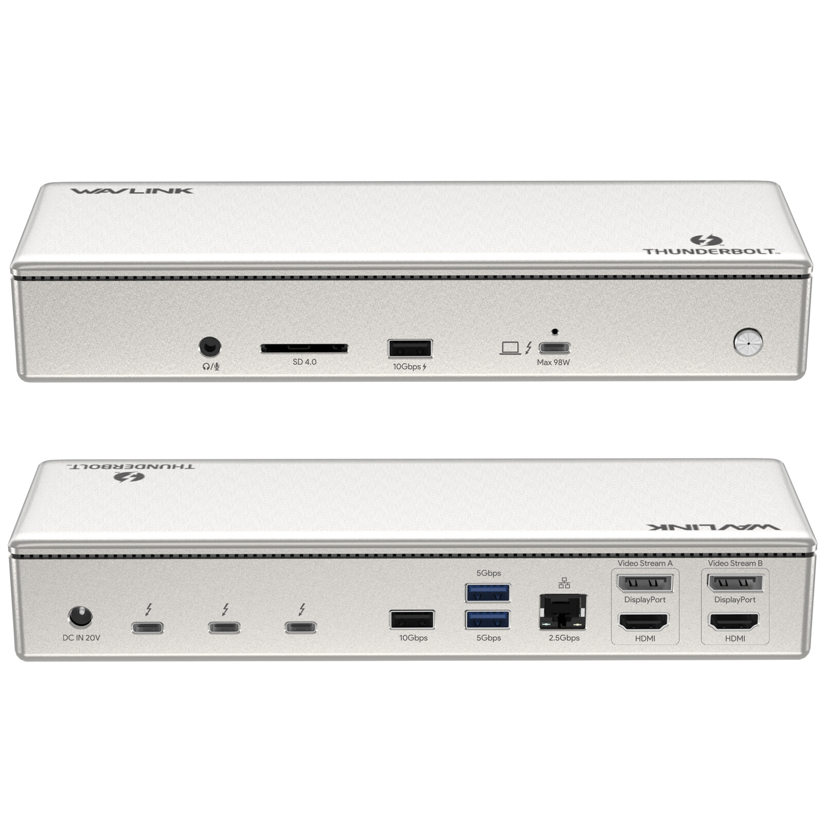 WAVLINK Thunderbolt 4 Dock 98W PD Quad 4K Display 2.5G Ethernet 15-in-1/13-in-1