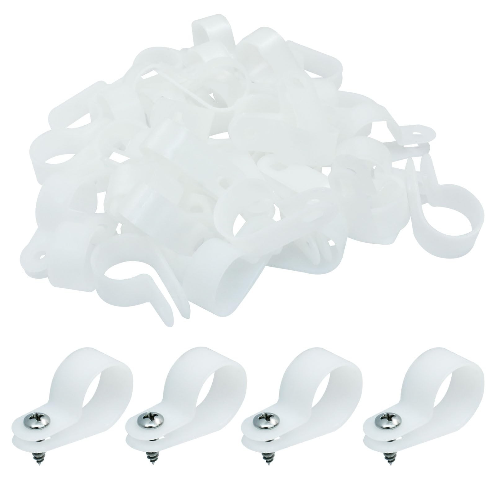Hordion 50 Pack 3/4 Inch Rope Light Clips, P-Style Mounting Clips White