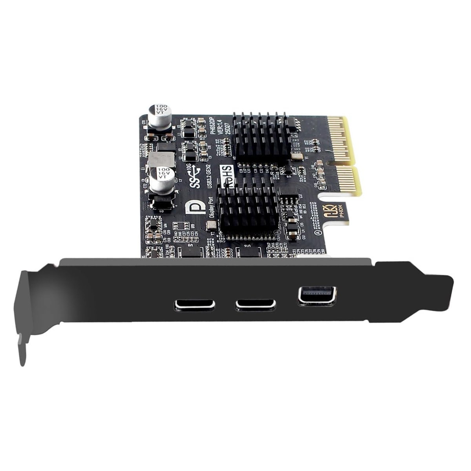 10Gbps PCI-E Express 4X & Mini DP Displayport 1.4 Input to Dual USB3.1 Type-C...
