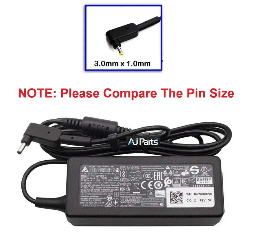 Delta Fits For Acer TravelMate Spin B1 TMB118-RN-P2LY 45W AC Adapter Charger
