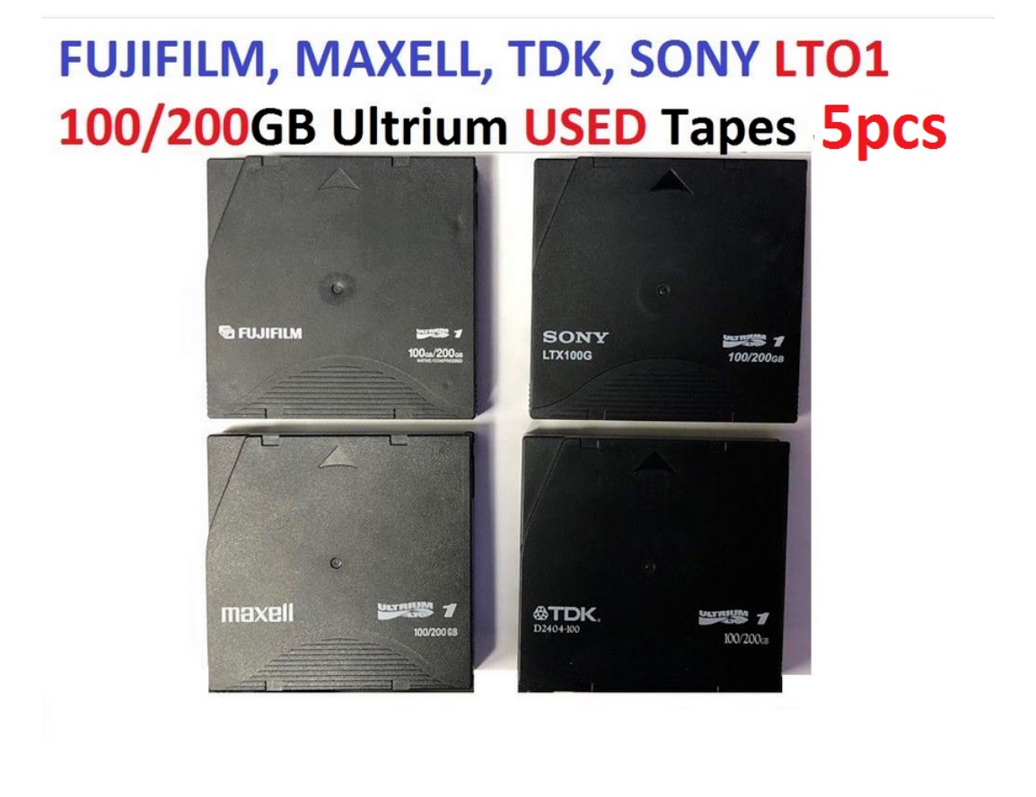 5pcs FUJIFILM, MAXELL, TDK, SONY LTO1 100/200GB Ultrium USED Tapes