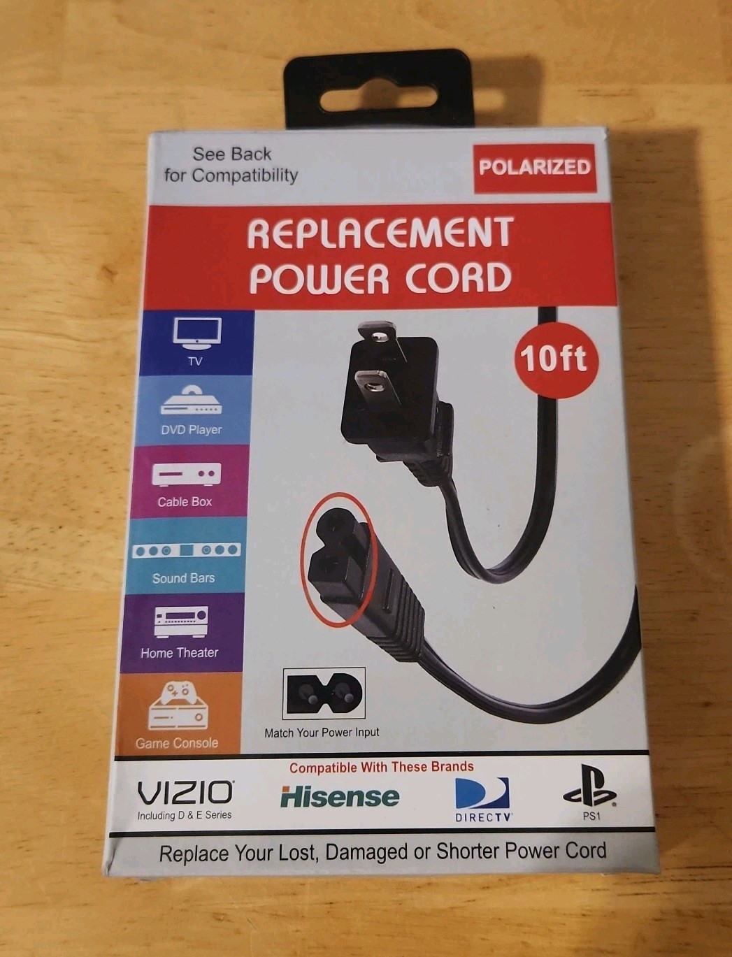 Xtreme Cables 10 Foot Polarized Replacement Power Cord Vizio Hisense PS1 NIOB