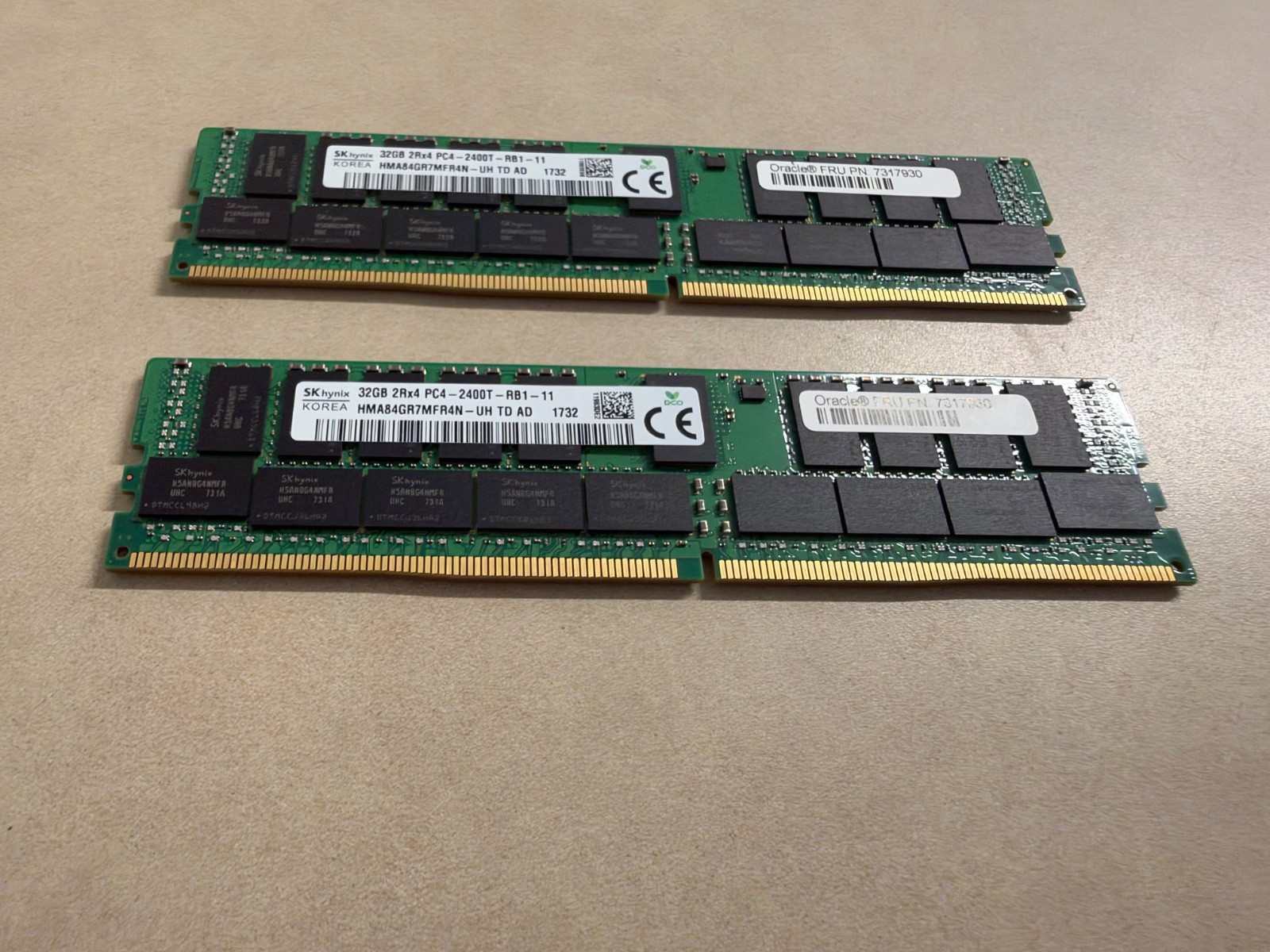 Lot of 2 32GB (64GB total) SKhynx 2Rx4 PC4-2400T-AB1-11 HMA84GR7MFR4N-UH MEMORY