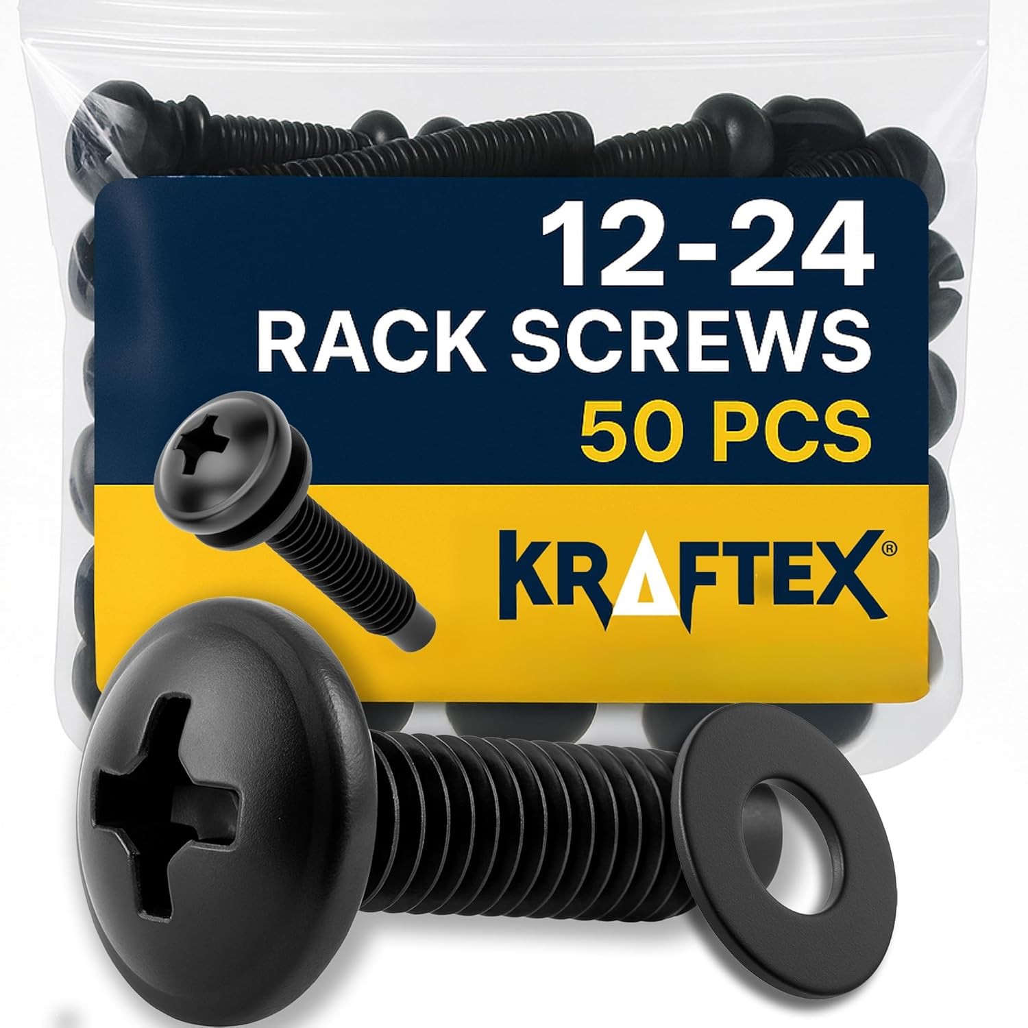12-24 Rack Screws [50pk] – Rack Mount Screws with Nylon Washers for Server, Ne
