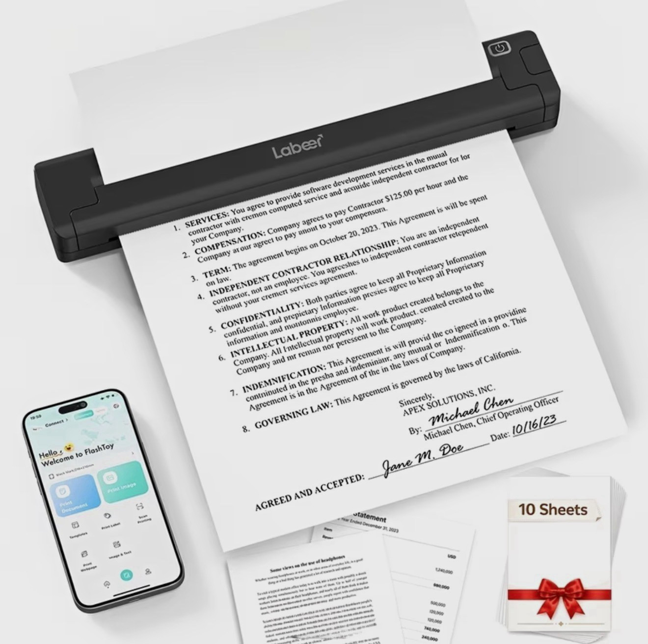 Labeer Portable No-Ink A4 Thermal Mobile Printer 203dpi USB Letter/Legal