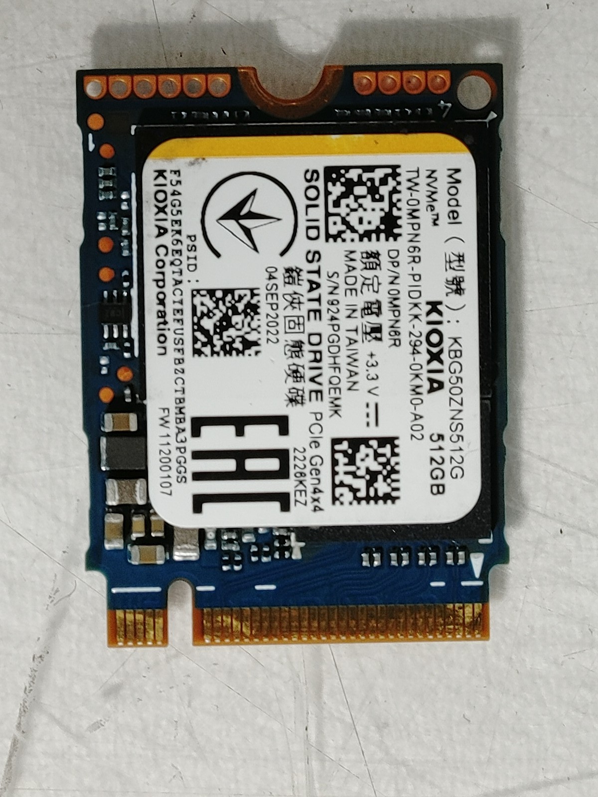 Lot of 5 Kioxia KBG50ZNS512G 512 GB PCIe Gen4 30mm Solid State Drive