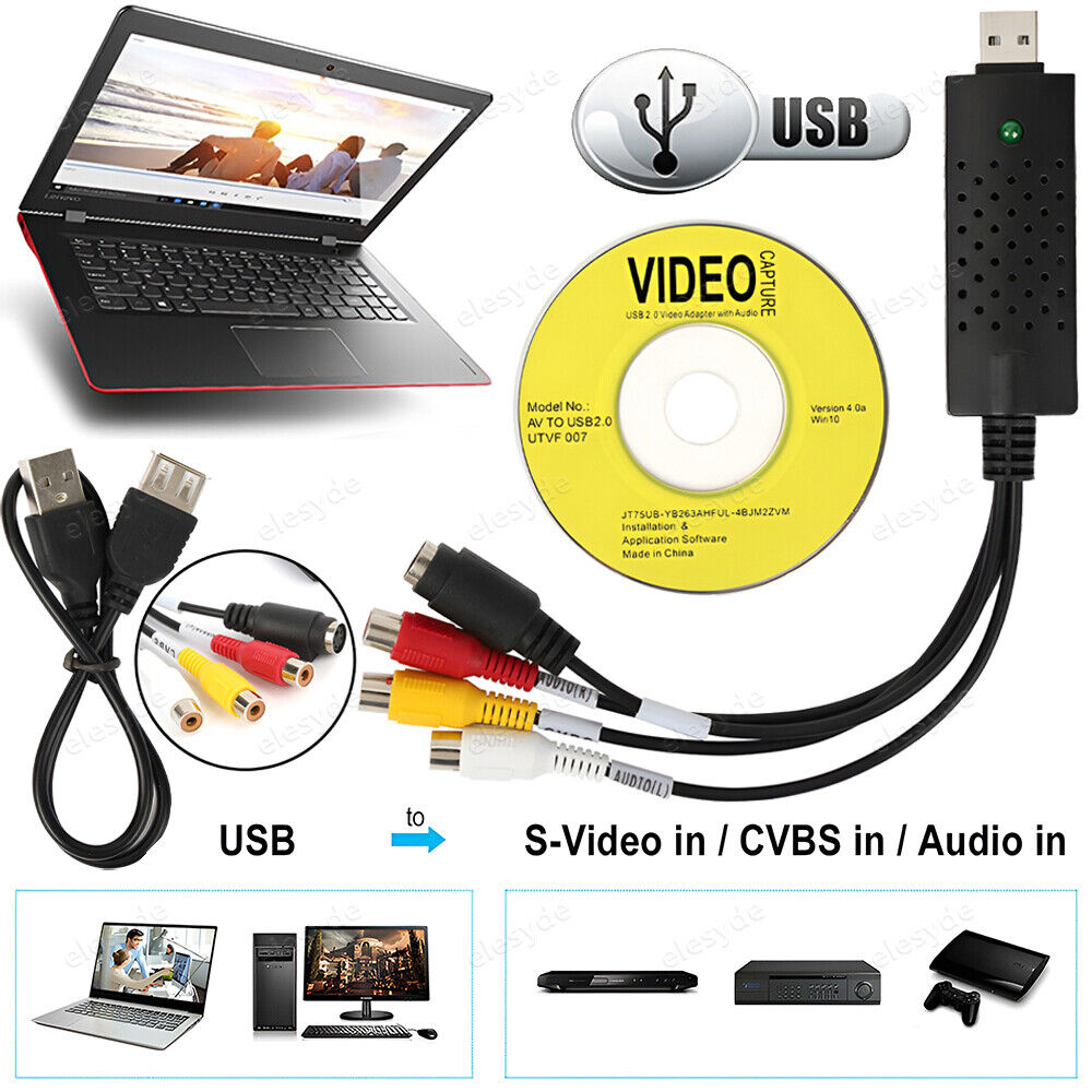 USB2.0 VHS To DVD Converter Audio Video Capture Kit Scart RCA Cable for Win10