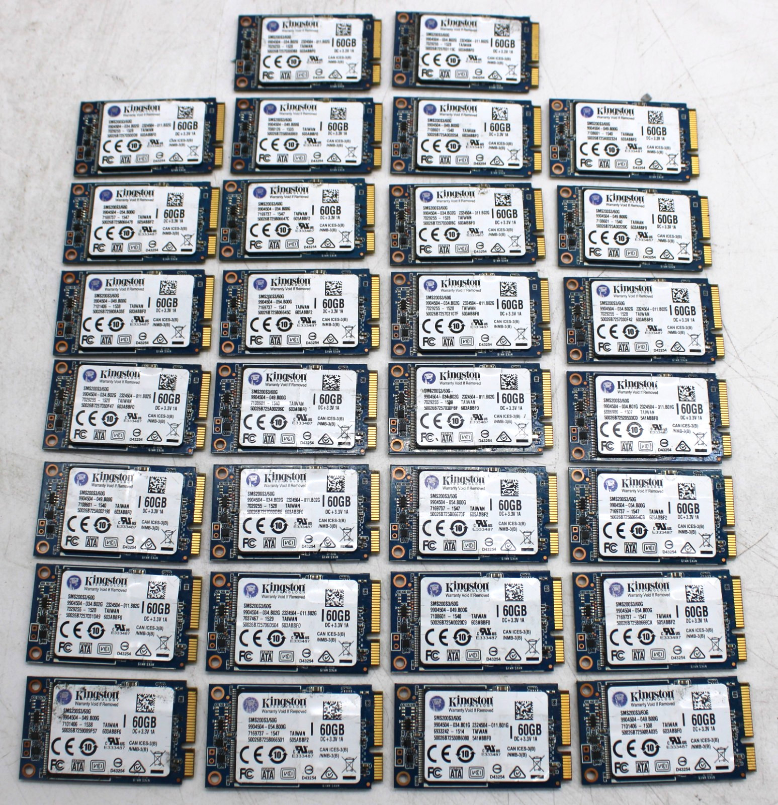 Lot of 30 - Kingston 60GB mSATA SSD Solid State Drive SMS200S3/60G - Tested