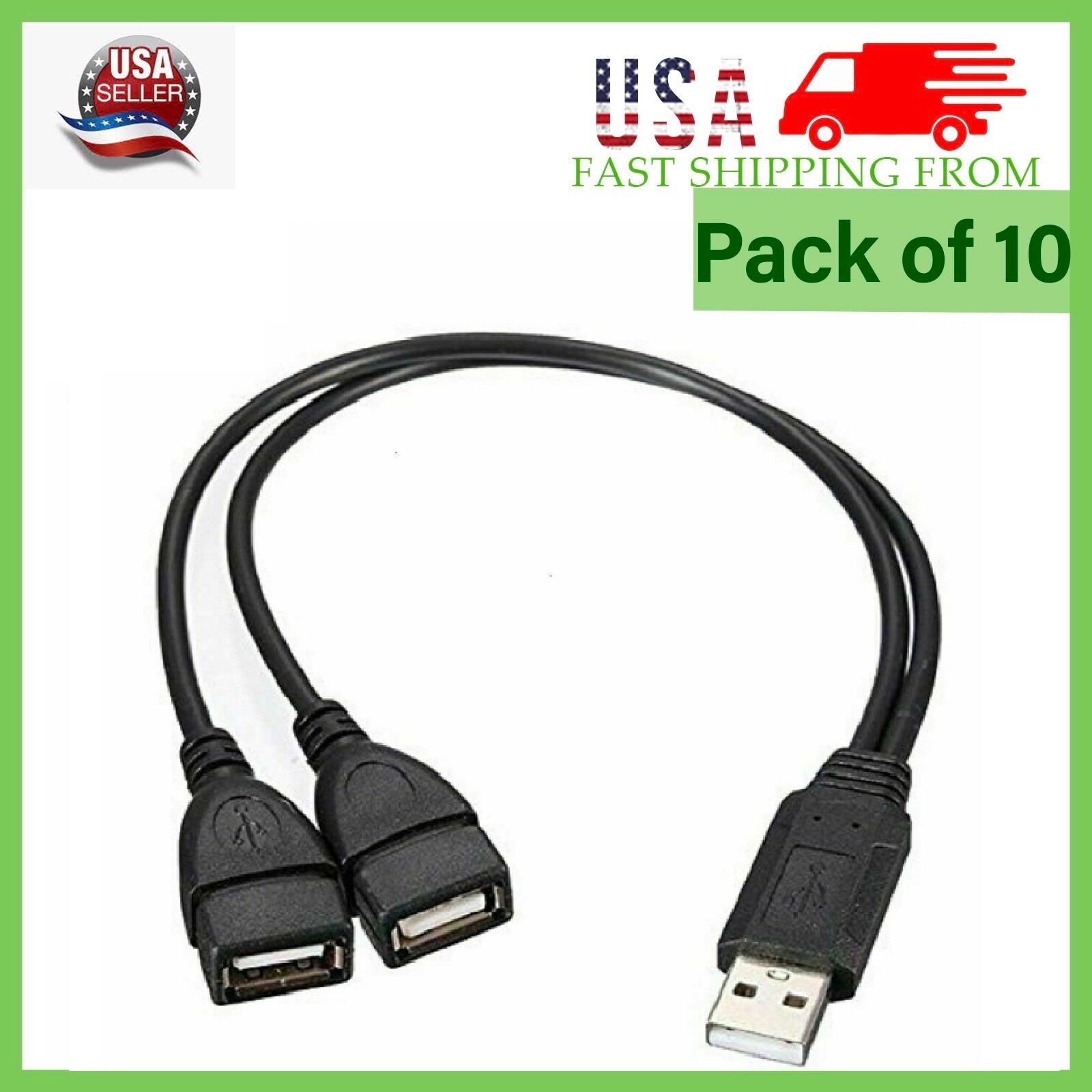 10 x USB 2.0 A Male To 2 Dual USB Female Jack Y Splitter Hub Cord Adapter Cable