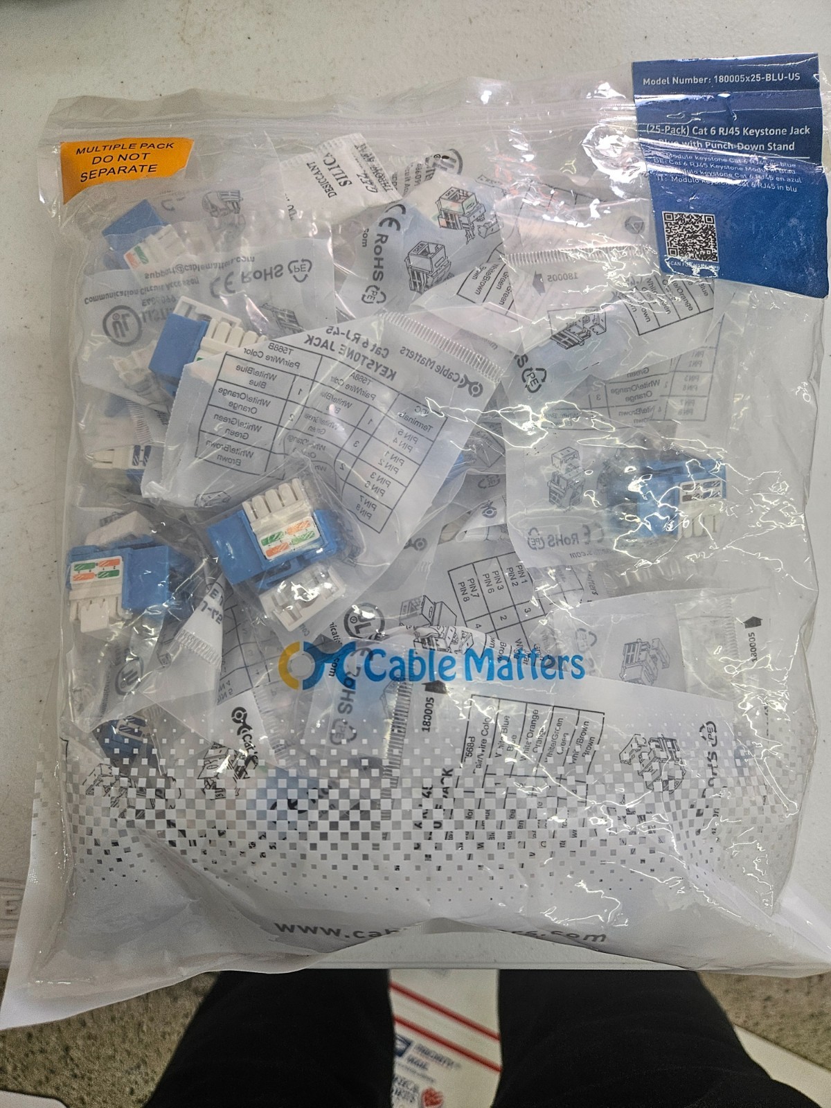50 NEW Cable Matters Cat6 RJ45 Keystone Jacks Blue 180005X25-BLU 2x 25 Pack