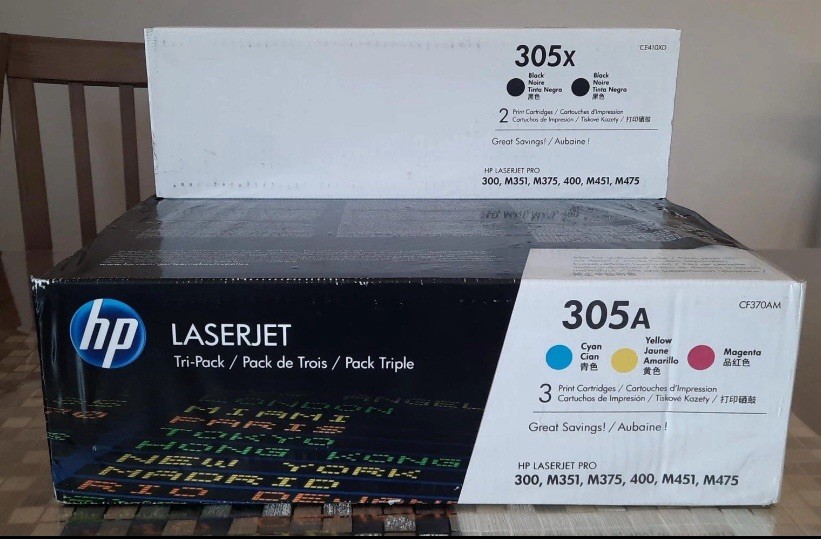 HP 305X Black High Yield, 305A Cyan/Magenta/Yellow Standard Yield Toner Set