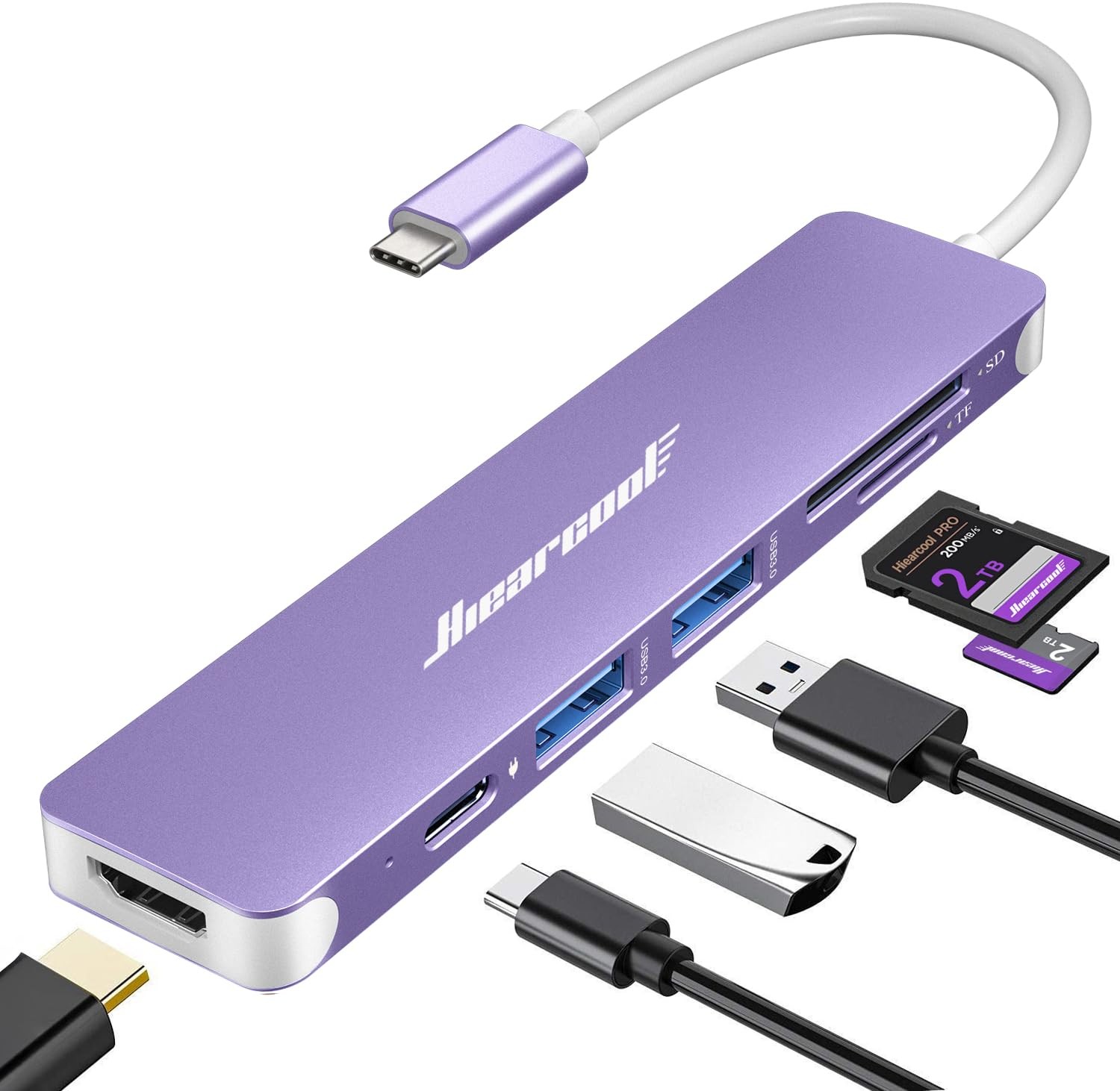 Hiearcool 7-in-1 USB C Hub, USB C Dongle Compatible for MacBook, Purple