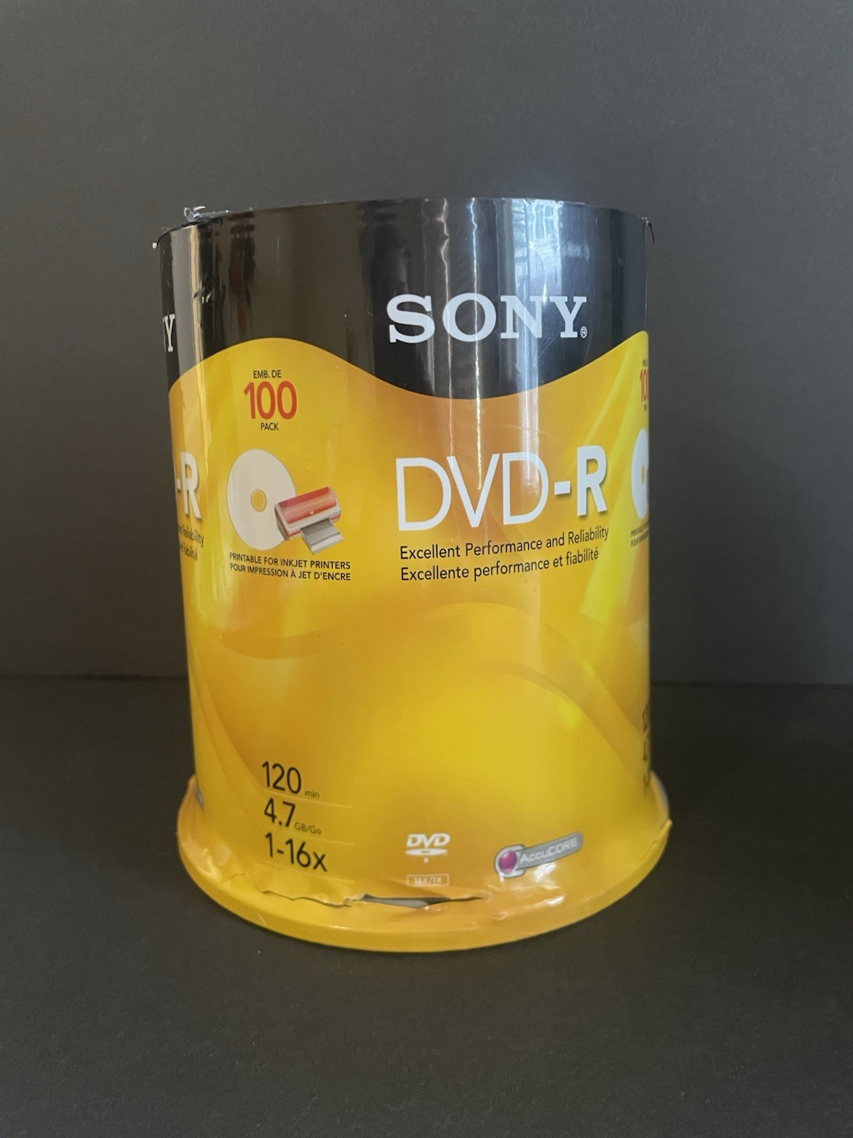 SONY DVD-R  100 Pack 120min 4.7GB 1-16X Printable foR Inkjet Printer 100DMR47RSP