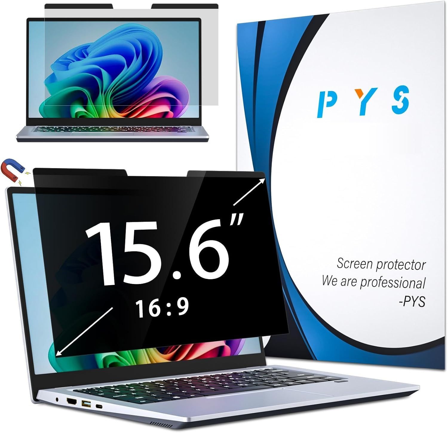 Magnetic Laptop Privacy Screen Filter 15.6 Inch 16:9 - Detachable Privacy Shield