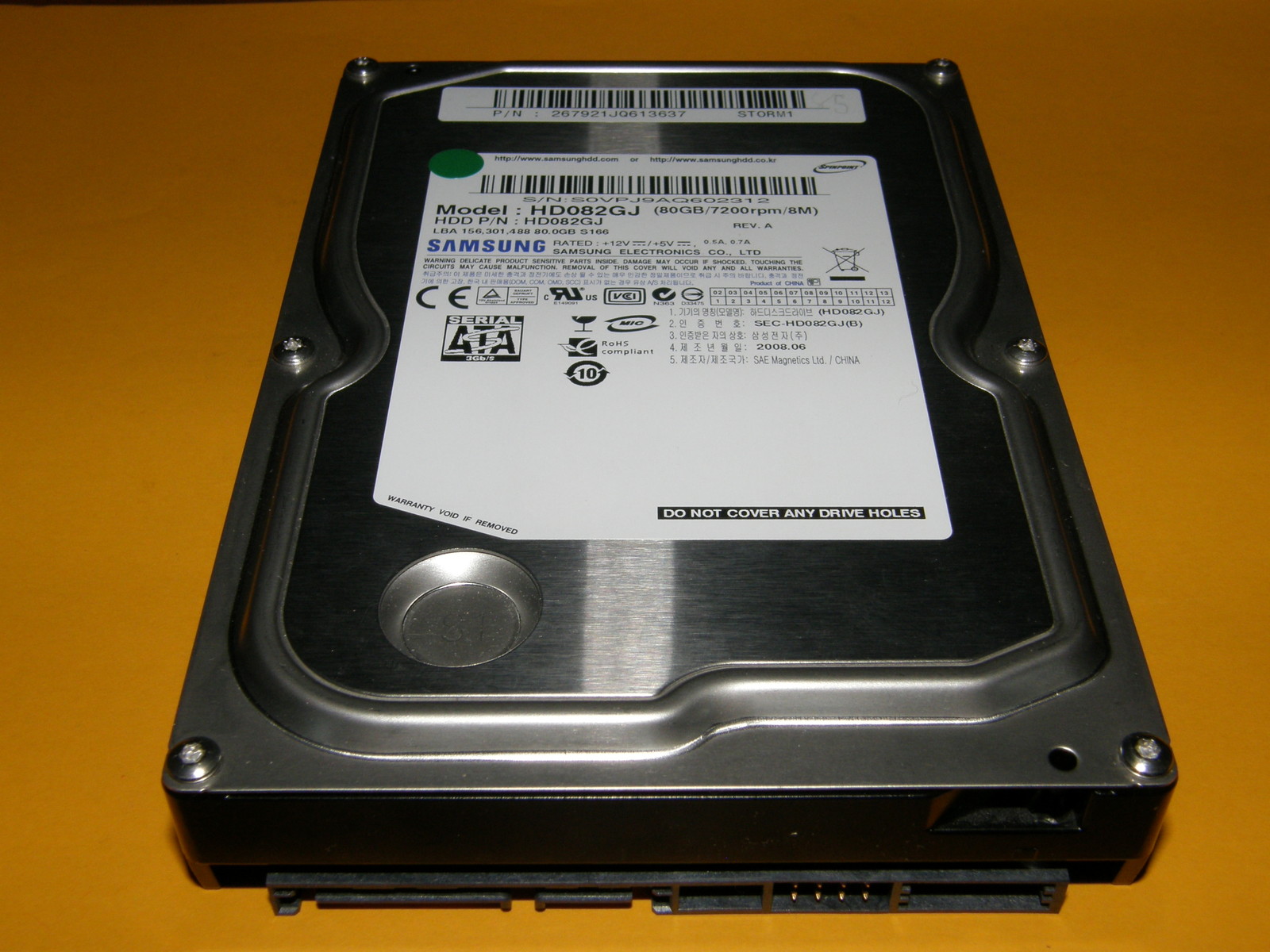 80GB Samsung HD082GJ / P/N: 267921JQ613637 / BF41-00163A REV.01 - Hard Drive