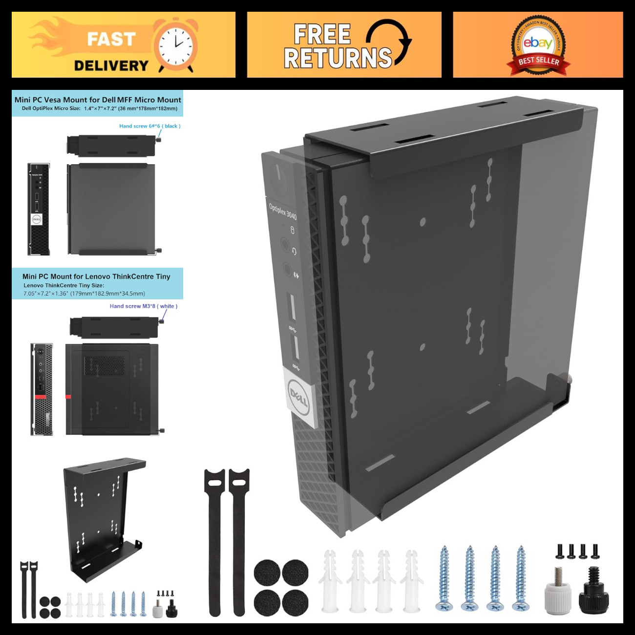Mini PC Wall Mount for Micro Form Factor Cases - Space-Saving Design, Easy Insta