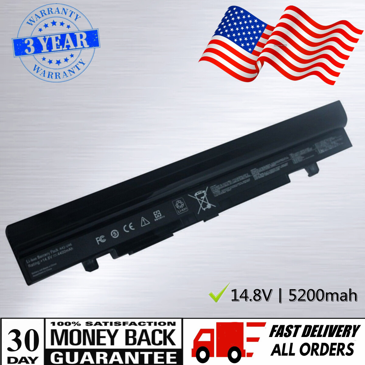 Battery for Asus U56 U56J U56JC U56S U56SV U56E A42-U46 4INR18/65 4INR18/65 FAS