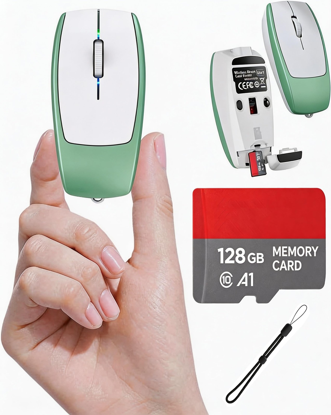 Wireless Mini Small Finger Bluetooth Pocket Mouse TF Card Reader USB Travel
