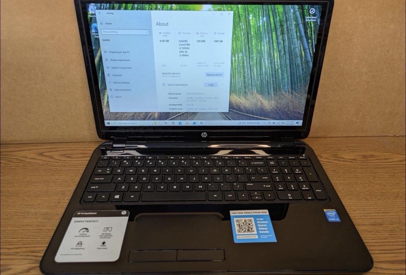 HP 15 (i3-5010U @ 2.10GHz, 6GB RAM, 700GB HDD, Win 10) ( Read Description)