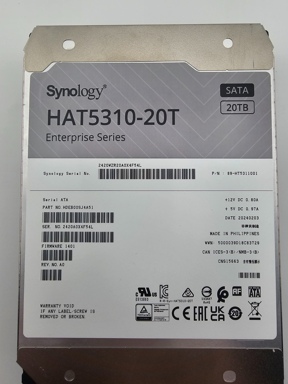 Synology HAT5310-20T 20TB Enterprise NAS HDD SATA 7200RPM SMART PASS Tested
