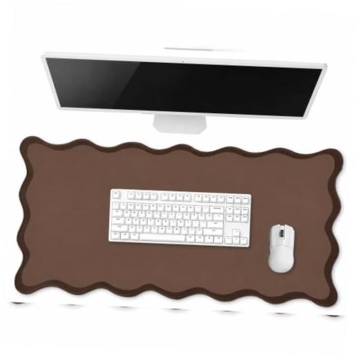 Large Scalloped Desk Mat Pad 31.5 x 15.8 Inches Brown