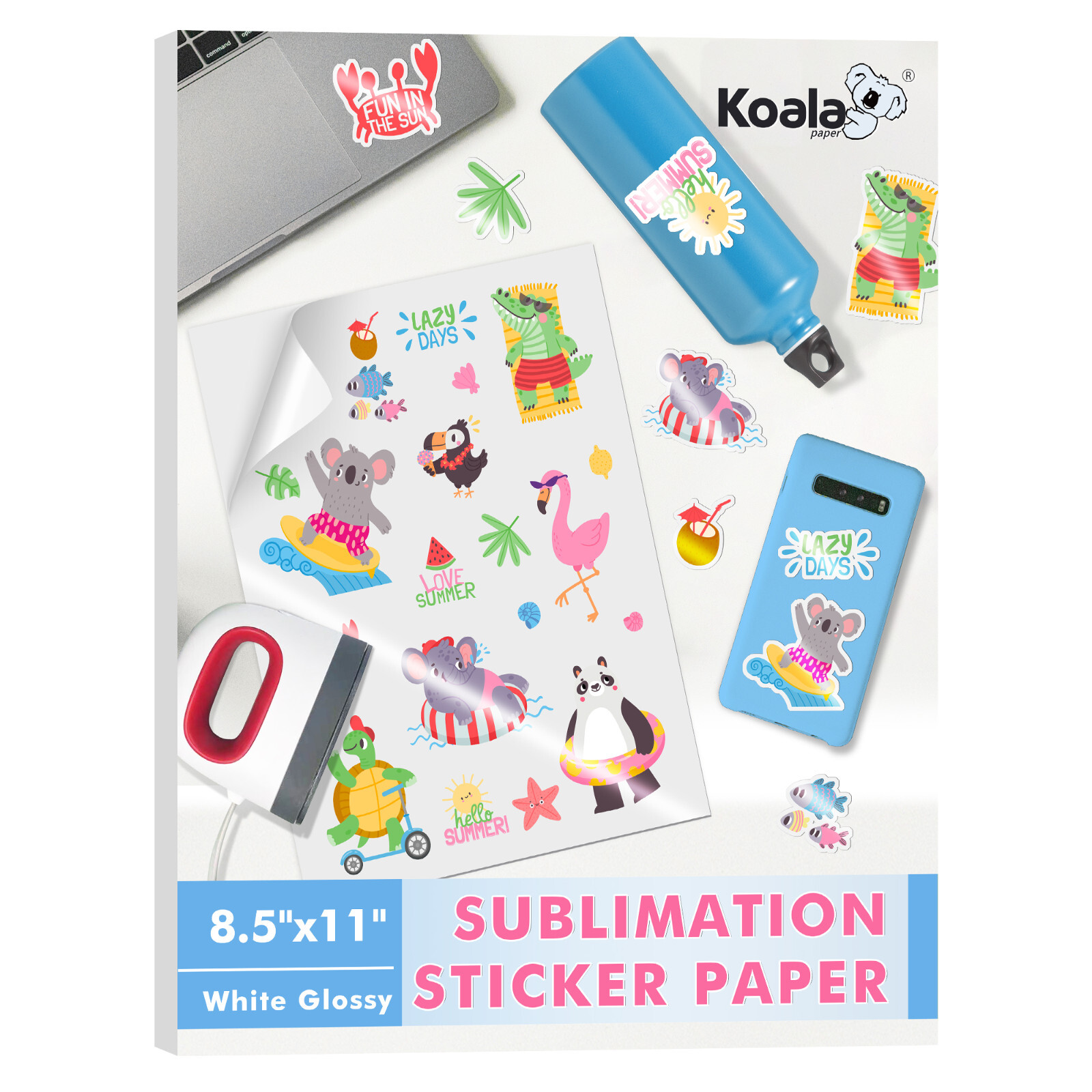 Lot 10-50 Koala Sublimation Sticker Paper Waterproof Glossy White Vinyl 8.5x11