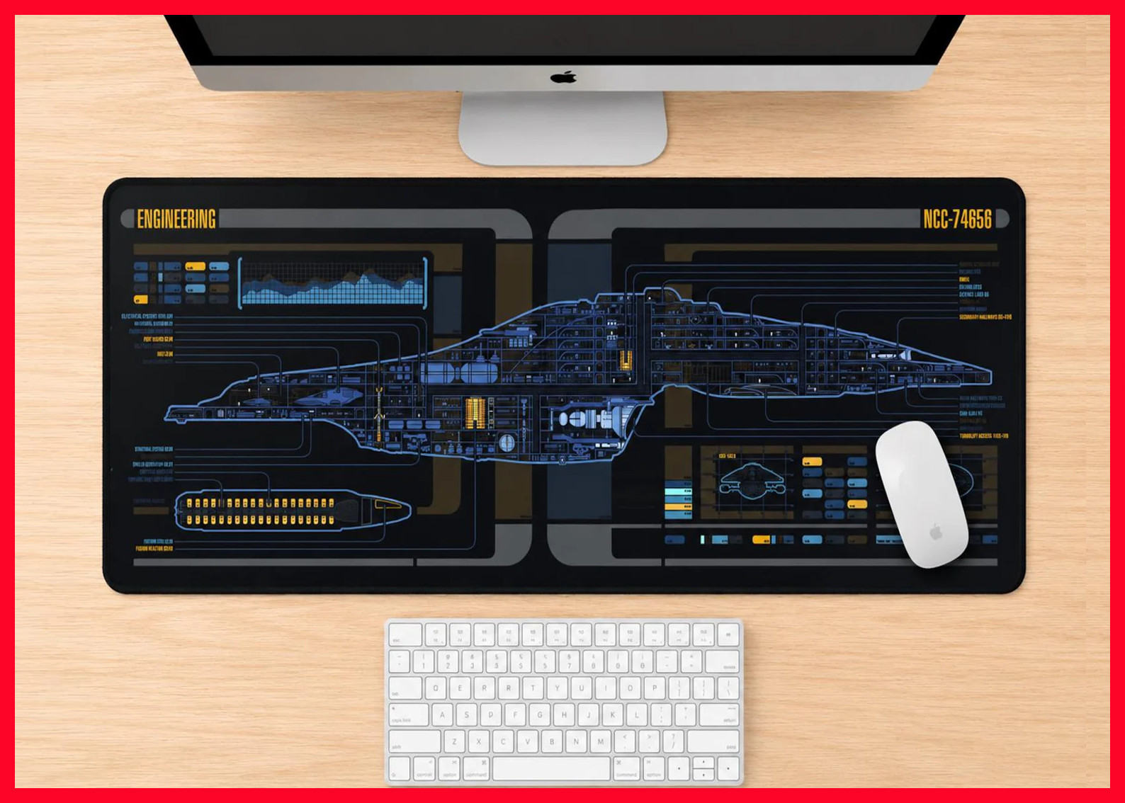 LCARS Desk Mat Sci-Fi Control Console Display Mouse Pad, Space Planet Map NP286C
