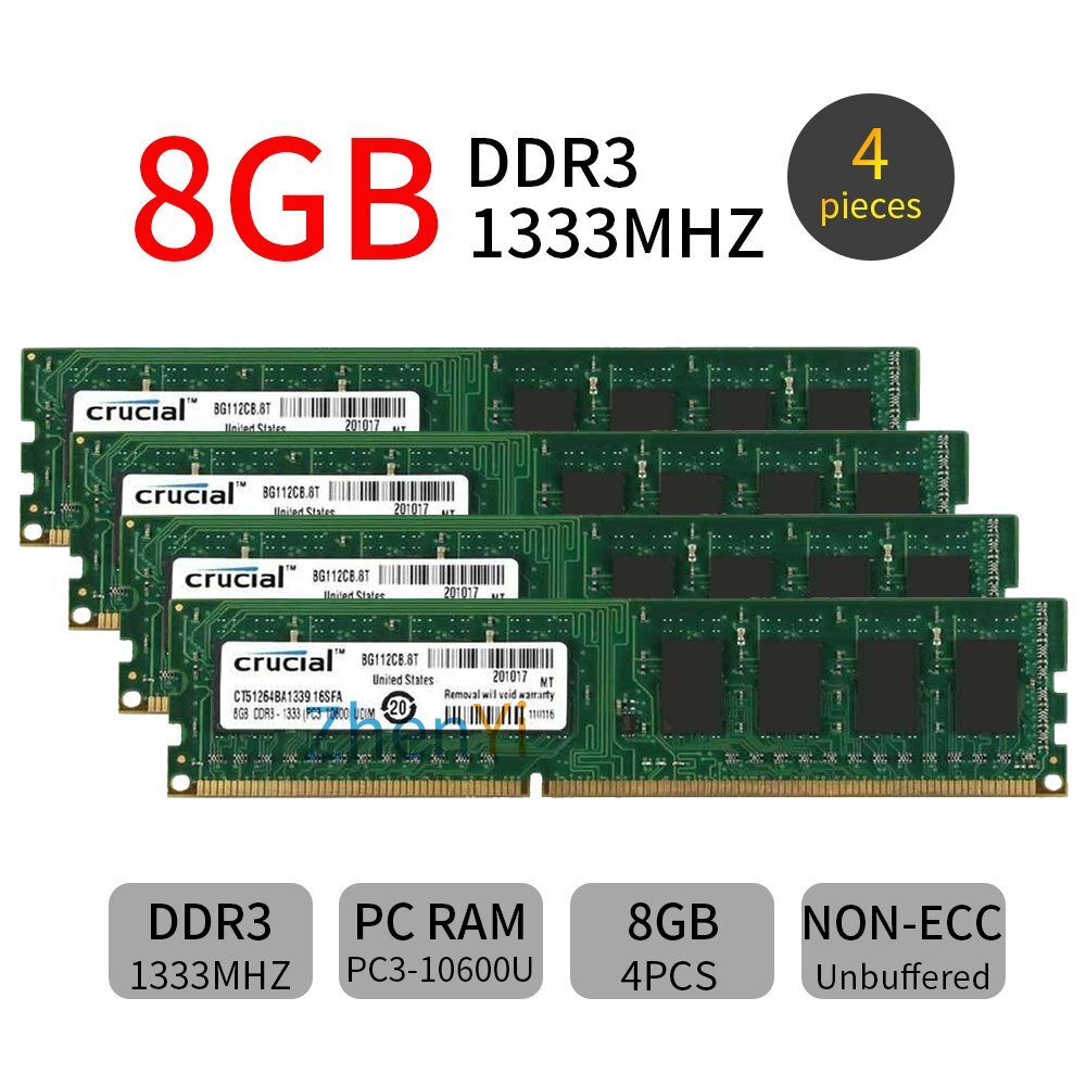 Crucial 32GB 16GB 8GB DDR3 1333Mhz PC3-10600U 240Pin Intel Desktop Memory Lot AB