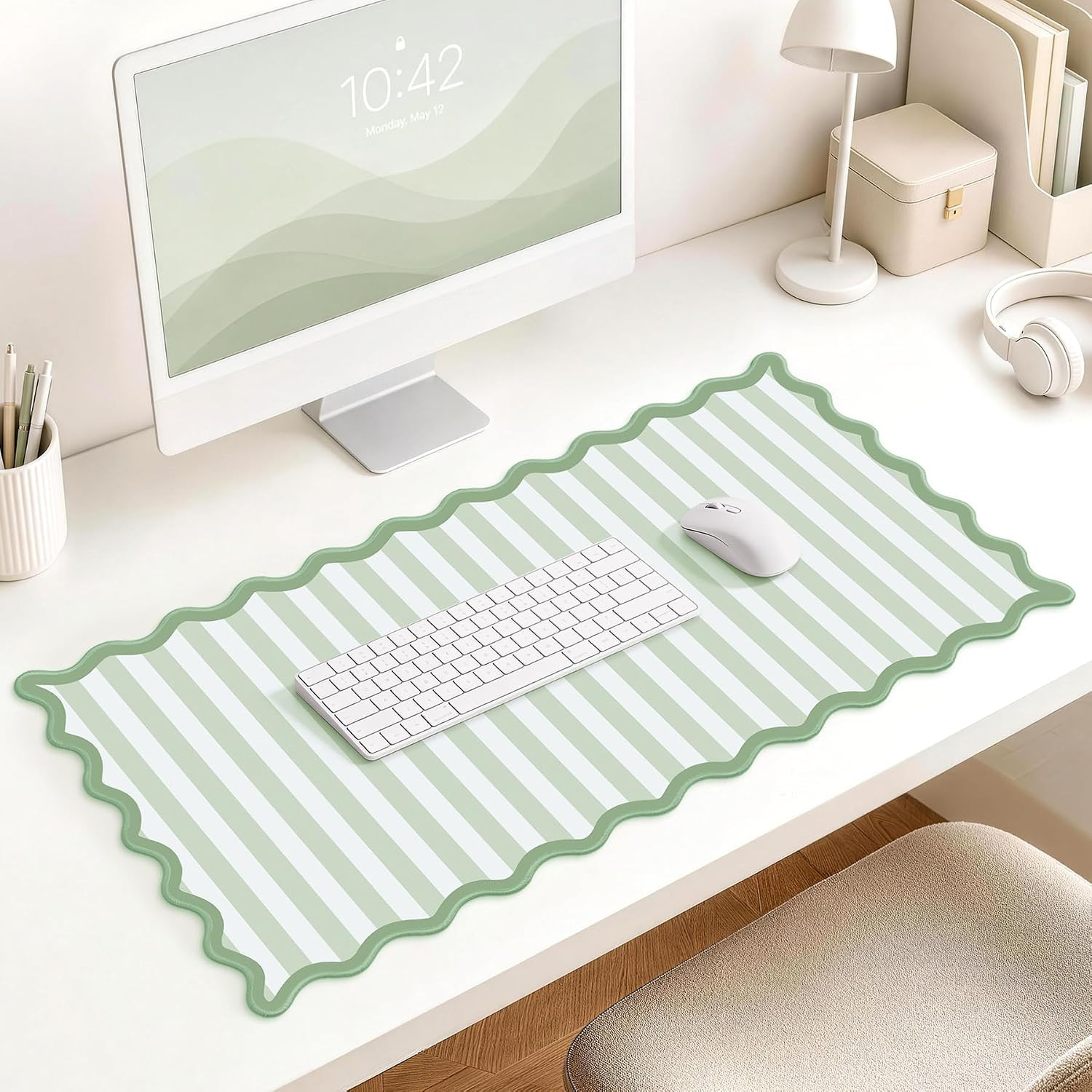 Scalloped Desk Mat 31.5'' X 15.8'' Aesthetic Mouse Pad