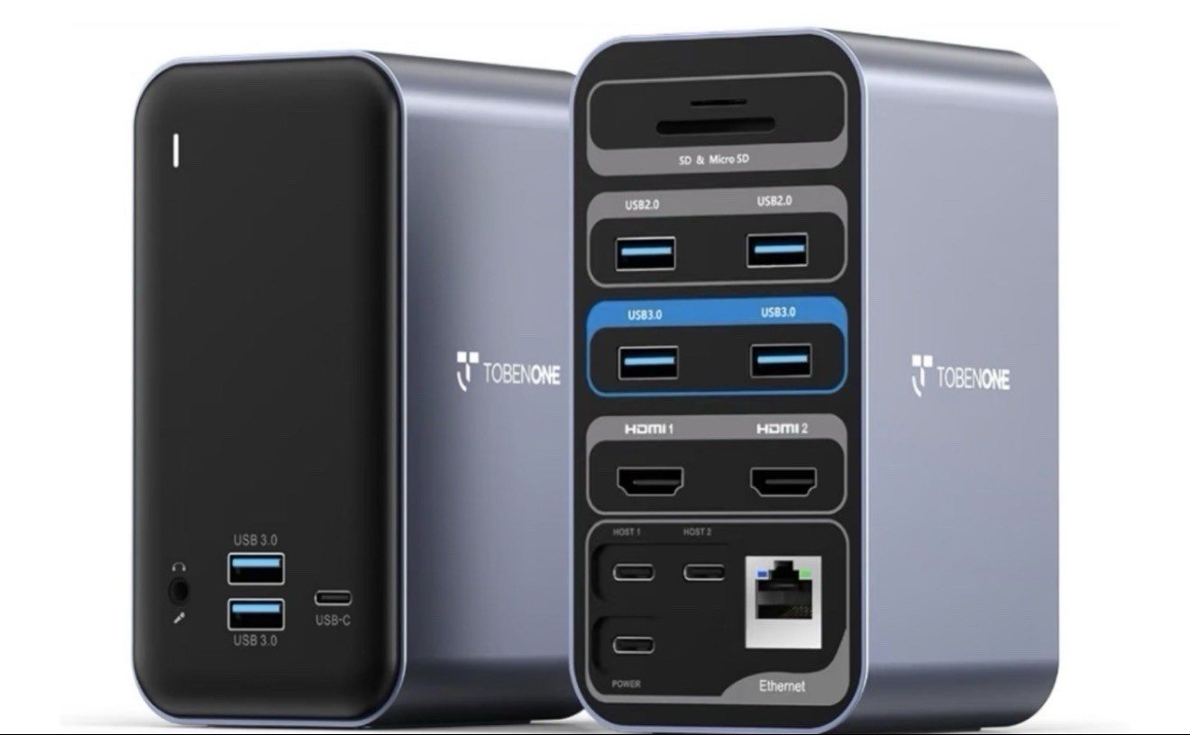TobenONE 16-in-2 MacBook Docking Station Dual 4K@60Hz, 7 USB, 2 HDMI 100W PD