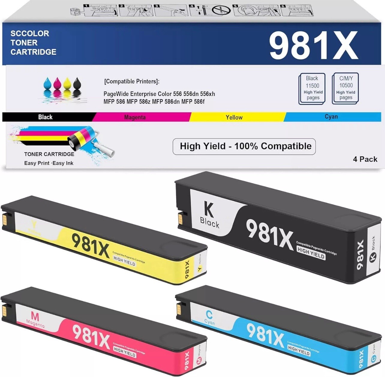 981X Ink Cartridge 4 pack XXL L0R12A L0R09A L0R10A L0R11A for PageWide 556 556dn