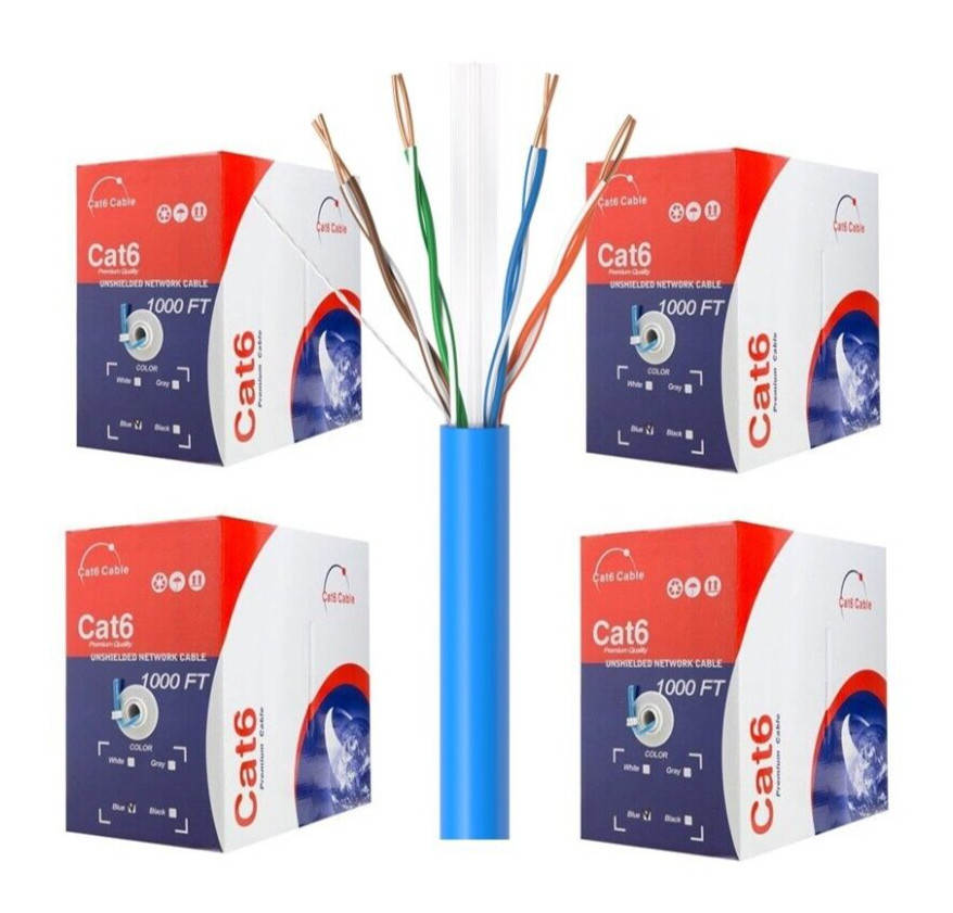 4-Pack - CAT6 1000FT Blue UTP Ethernet Cable 23AWG Network Solid Bulk Wire