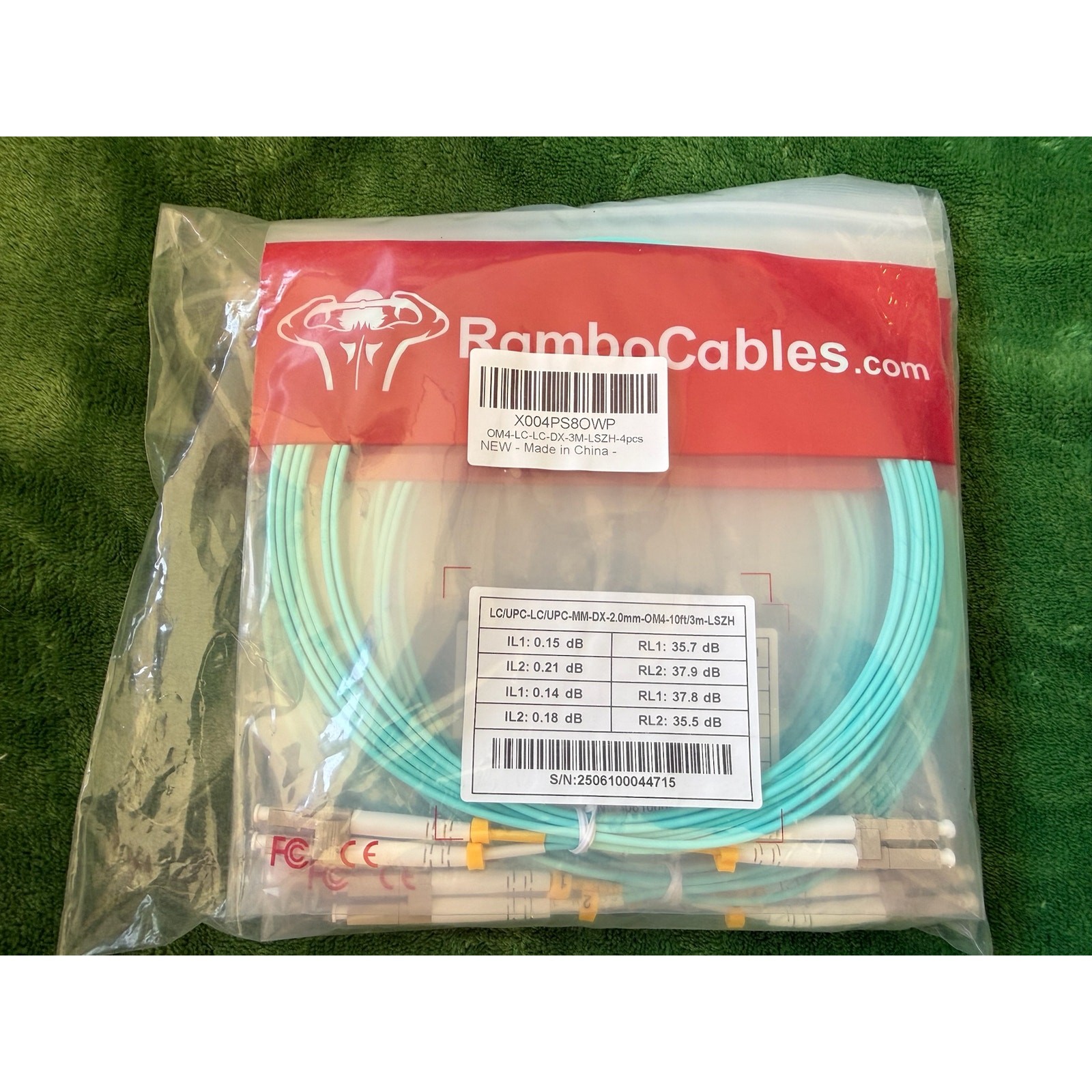RamboCables OM4 SC to LC Fiber Patch Cable 10ft 3m 4-Pack Multimode Duplex NIP