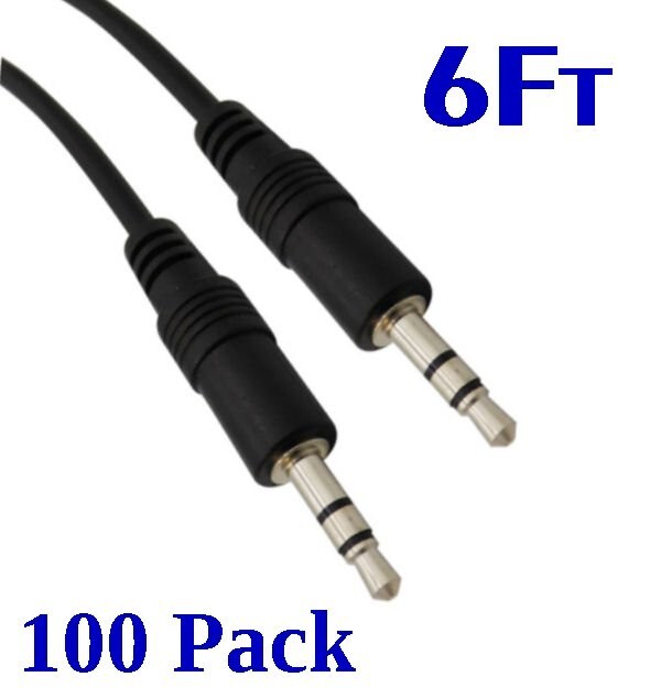 100 PCS 6Ft 3.5mm Stereo Audio Cable Male to Male Headphone Laptop Aux MP3 1/8"
