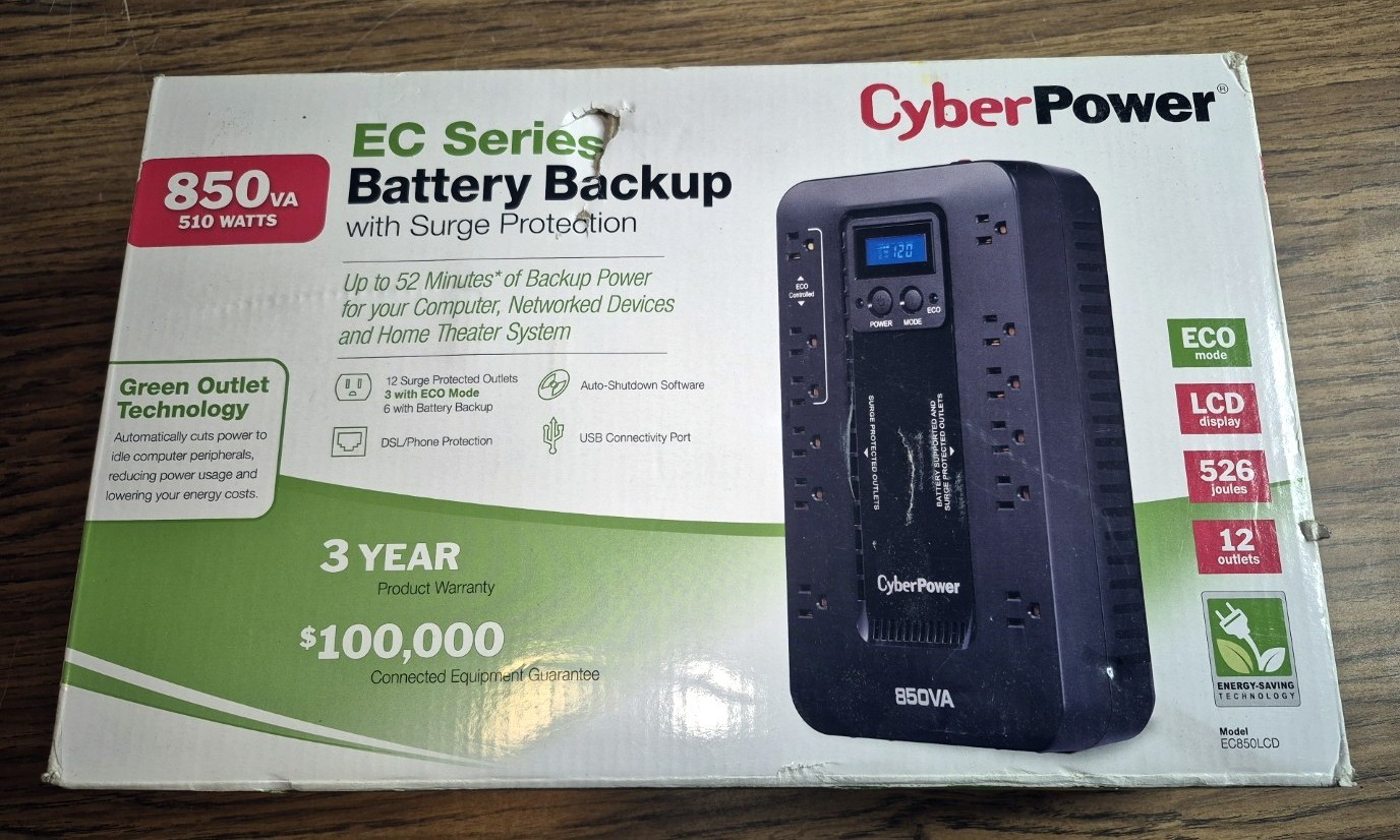 NEW CYBERPOWER EC850LCD ECOLOGIC UPS BATTERY BACKUP, 850VA/510W SURGE PROTECTOR 