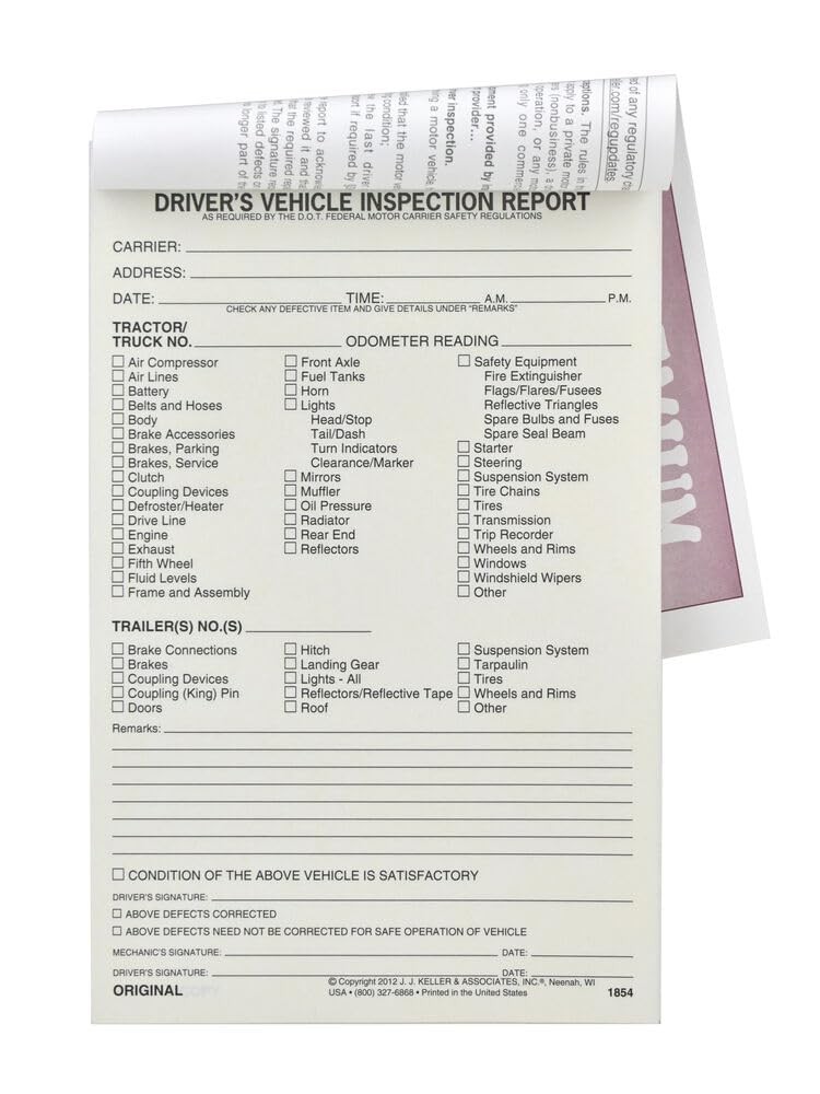 Driver s Vehicle Inspection Report Book 10 Pack J.J. Keller Model 1854 Led