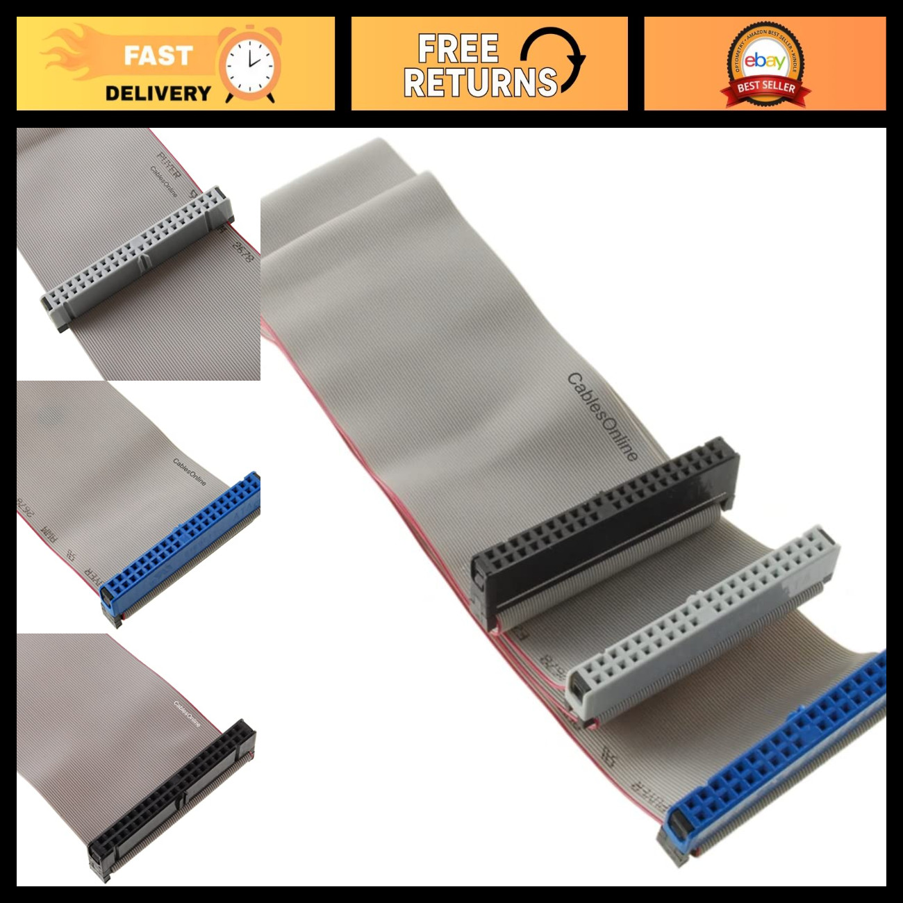 24" Ultra ATA IDE Ribbon Cable 40-Pin 80-Wires 3-Connectors for Dual Drives