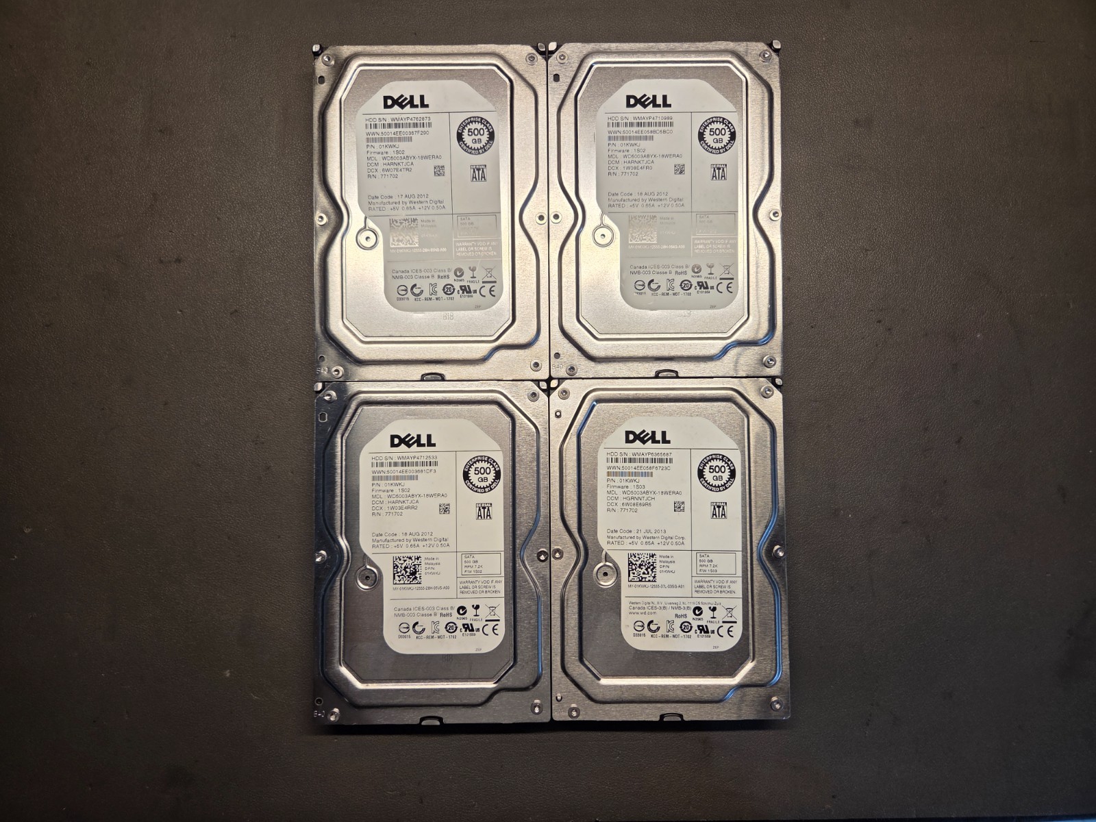 Lot of Four (4) - Dell WD5003ABYX 500GB 7200RPM SATA 3.5” HDD