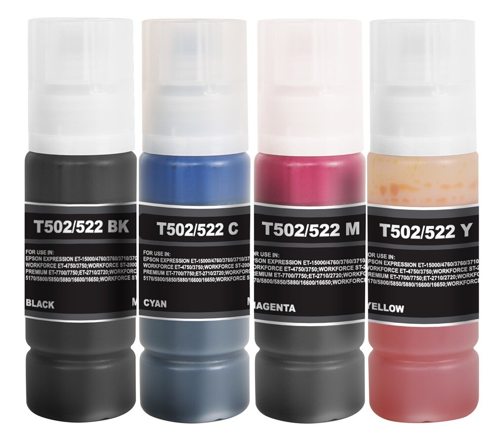 4P BCMY Refill Ink Bottle fits Epson T522 ET-4810 ET-2840 ET-4800 ET-2720 ET4700