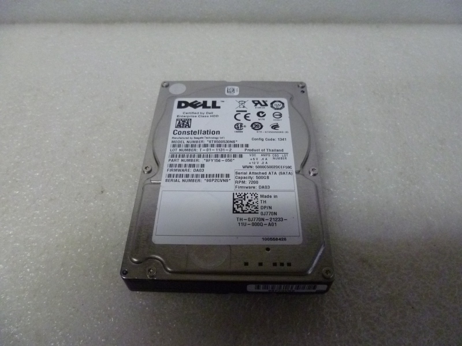 DELL/SEAGATE ST9500530NZ 500GB SATA HARD DRIVE P/N:9FY156-050 F/W:DA03