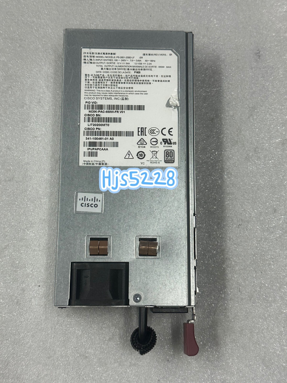 CISCO NC5K-PAC-650W-FR .  341-100461-01.Cisco original second-hand power supply
