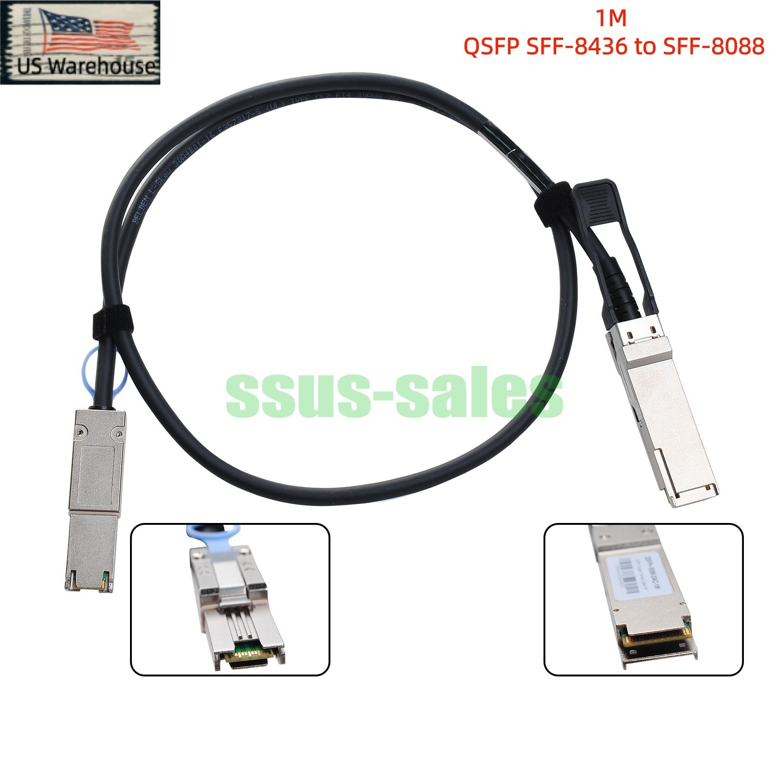 1M QSFP SFF-8436 to SFF-8088 External Mini SAS Cable 12Gbps Server RAID Card